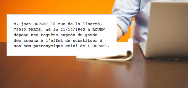 modele annonce legale changement de nom 